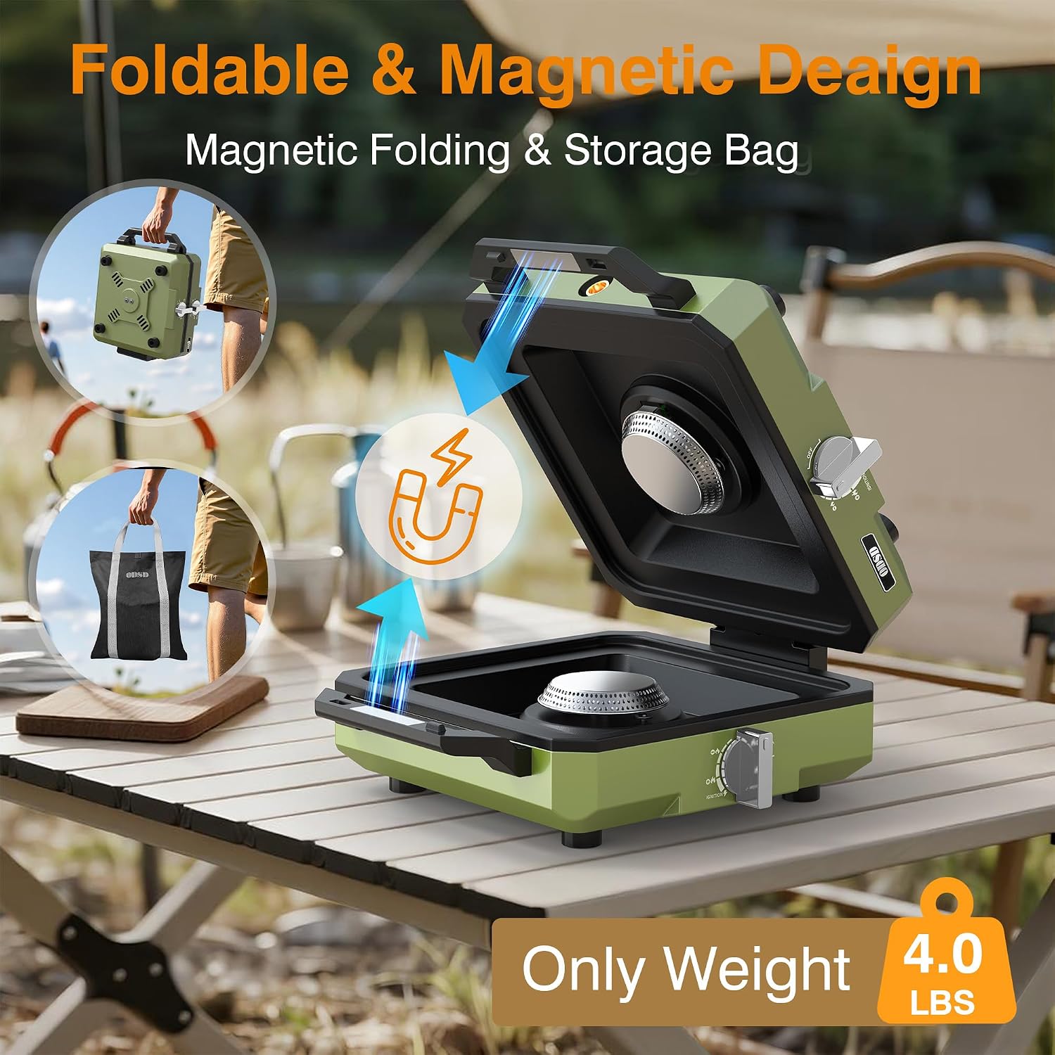2 Burner Camping Stove with Windshield, 20000 BTU Propane Camp Stove, Portable Folding Gas Stove, Camping Essentials Gear Includes Frying Pan, Coffee Stand & Carry Bag, Green - Image 7